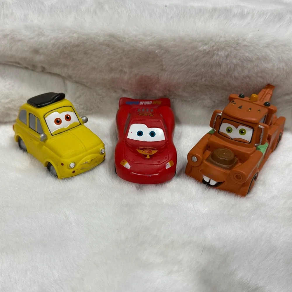 Disney Pixar Cars Toy Lot Lightning McQueen Tow Mater Luigi Plastic Figures 3pc